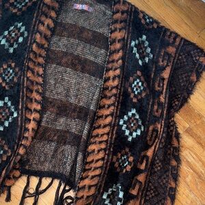 OSFM Selfie Couture Bohemian Knit Poncho with Fringe